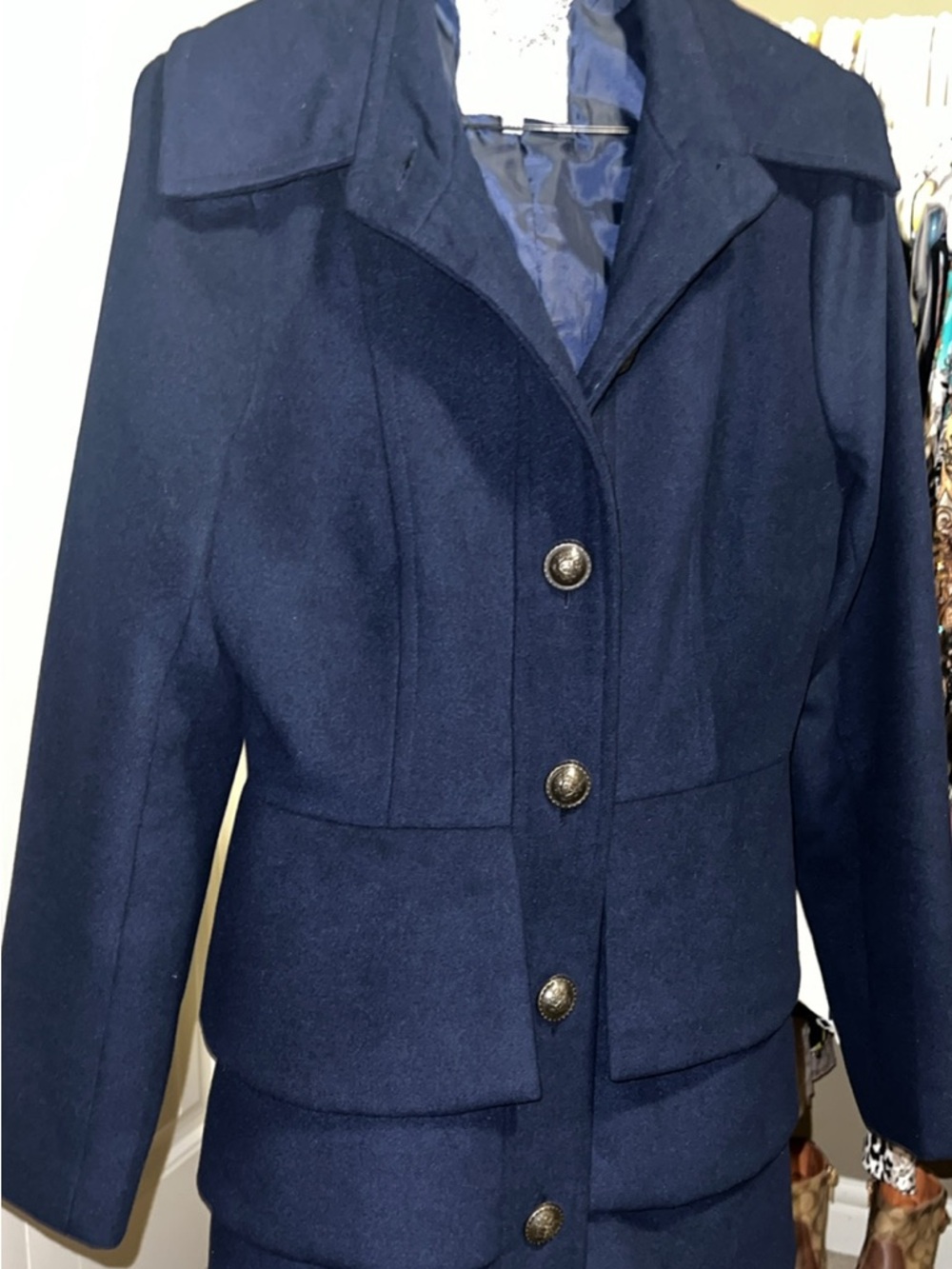 BB Dakota Navy Tiered Ruffle Coat with Decorative Buttons